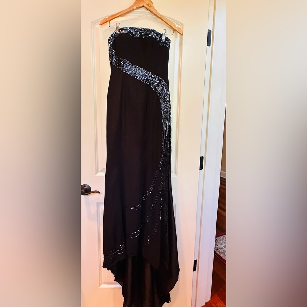 Jasz Couture by Bella,Long Black Beaded Gown w/long train,Slit Leg,Wedding,Goth